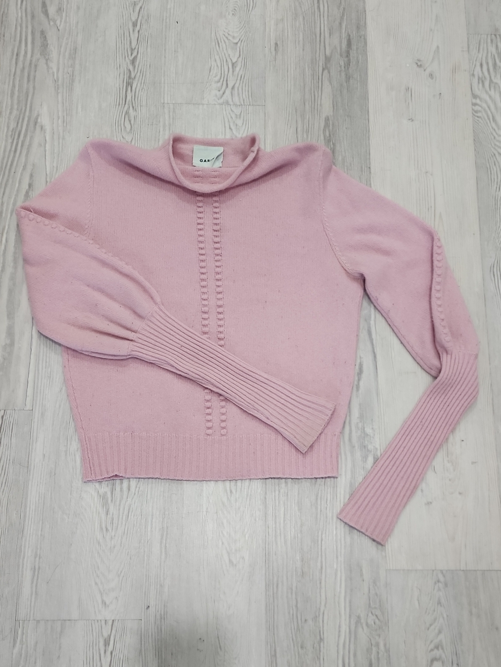 GARIN 100% Cashnere Brand Pink Cowl-Neck Rib & Cable Detail Sweater